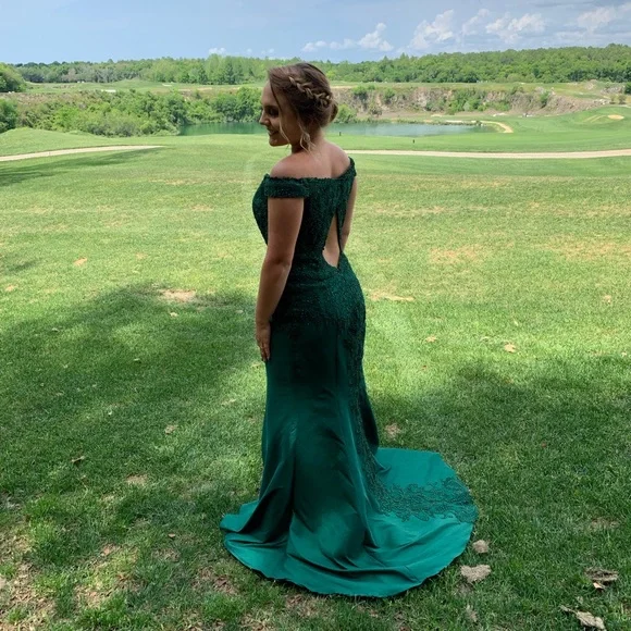 green emerald velvet dress Morilee 49216 Long Prom Dress– PromGirl